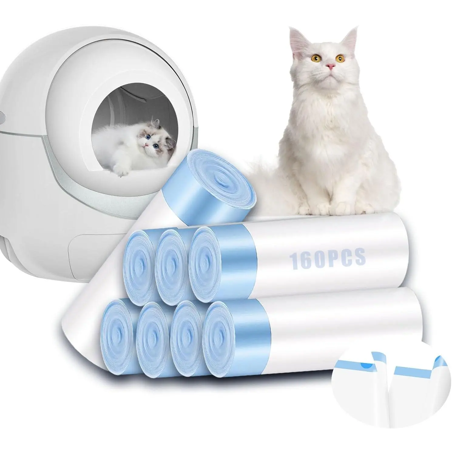 160 Pack  Litter Bags Compatible with Litter Robot 3 & 4 - Self Cleaning Automatic Litter Box, 25 x16 inch (10-12 Gallons)