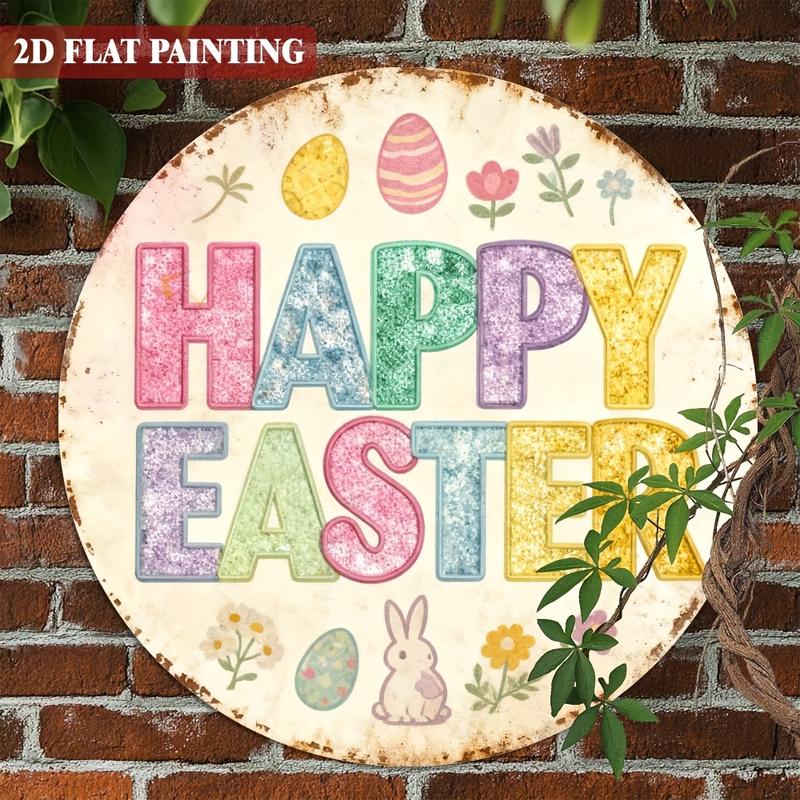 2D Round Iron Sign for Easter, Featuring 'Happy Easter' Design,Decorative Piece Is for Both Indoor and Outdoor Use, Making It Ideal for Homes, Restaurants, Cafes, Garages