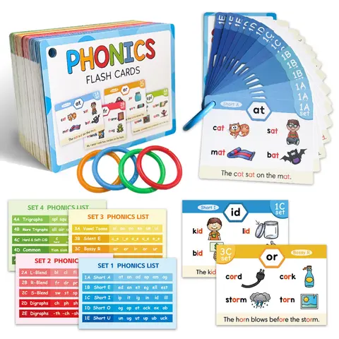 Phonics Flash Card Set, 65 Sheets 118 Sets Spelling Learning Word List, Vocabulary Flashcards, Flash Cards For Studying, Vocabulary Building Aids for Pronouncing Rhyming Words, English Cards