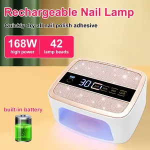 Cordless UV Nail Lamp, 168W Rechargeable UV Gel Nail Light, Sparkling Rhinestones Diamond UV Light, Professional Fast Curing Nail Dryer with 4 Timers Touch Control Auto Sensor for Salon & Home