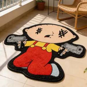 Creative Irregular Shape Anime Character Print Rug, Stylish Decorative and Foldable Carpet for Living Room & Bedroom, Non-Slip Plush Area Mat, Soft Fluffy Modern Rug