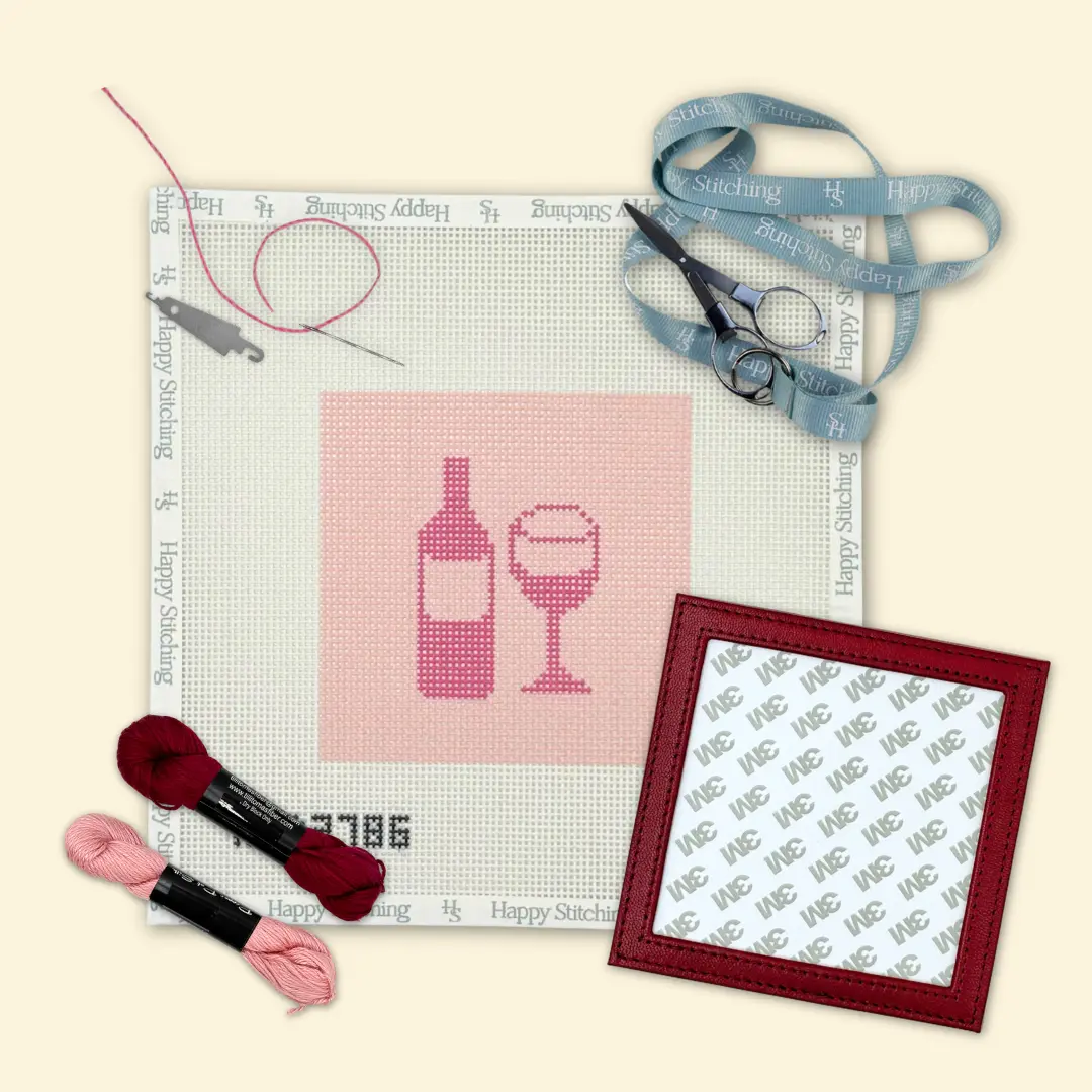 Happy Stitching - Wine Beginner Needlepoint Frame Kit - Beginner Needlepoint Kit - All-In-One Needlepoint Kit - Crafts For Women