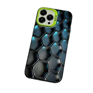 Modern Tech Grid Pattern Phone Case for iPhone 17 Pro 16 Pro 14 Pro, Luxury High-End Trendy Personality Protective Cover