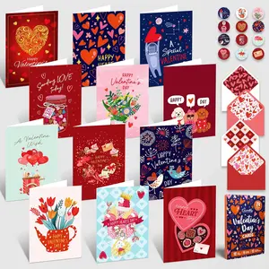 24 Pack Valentines Day Cards with Envelopes & Stickers - 12 Designs with Printed Message inside Multipack Valentines Cards, 4x6in Valentine...