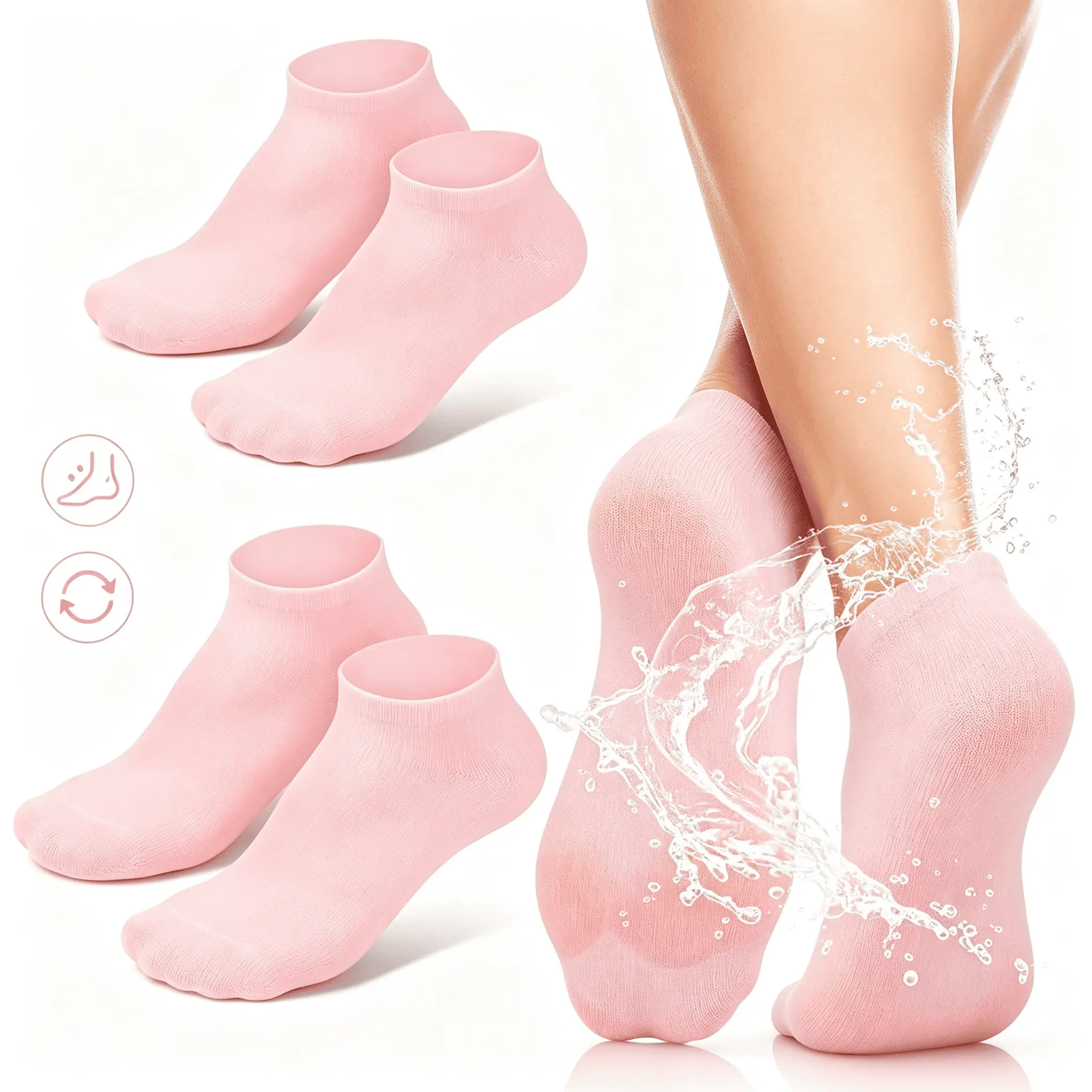 Overnight Foot Care Silicone Socks, Dry Cracked Feet Reusable Hydration Socks, Silicone Moisture Retention Lotion Locking Socks, Gel Foot Socks for Rough Dry Skin, Soft Gel Spa Moisturizing Foot Socks