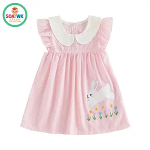 Baby Girl Easter Dress Ruffle Sleeveless Doll Collar Bunny Embroidery A-Line Dress Toddler Casual Dress