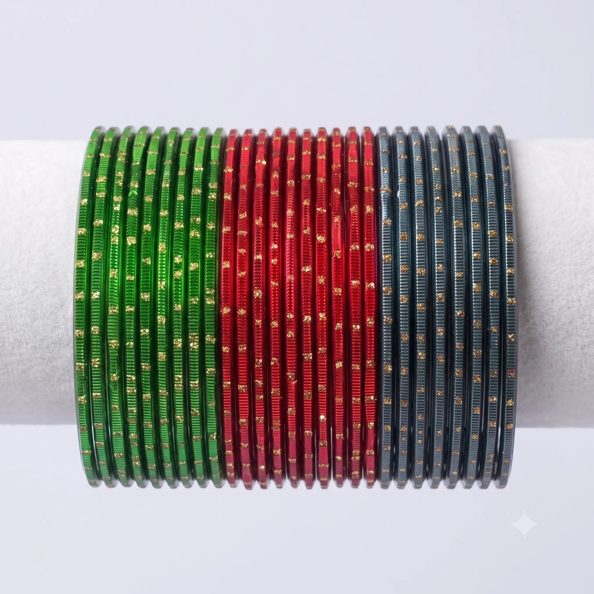 Size 2.4 - Silk Dotted Metal Bangles Set