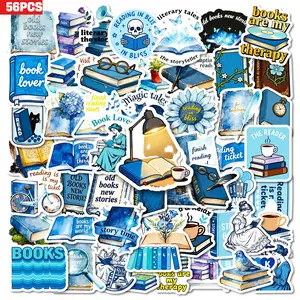 56pcs of artistic blue book-reading enthusiast stickers, suitable for scrapbooks, diaries, laptops, water bottles, cars, and other items. A gift with a positive message, inspired by beliefs. Sticker Custom