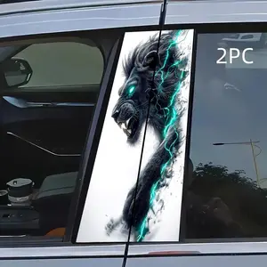 2pc Cool Lightning Lion Car B Pillar Sticker, Durable Design, Easy to Apply, Suitable for Sedan, Car, Suv, Mpv