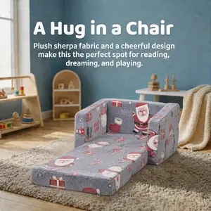 Santa Claus Pattern Kids Sofa Chair, Machine Washable Toddler Armchair for Boys Bedroom | Perfect Size for Kids, Cozy Story Time Chair - Toddler Room Must Have