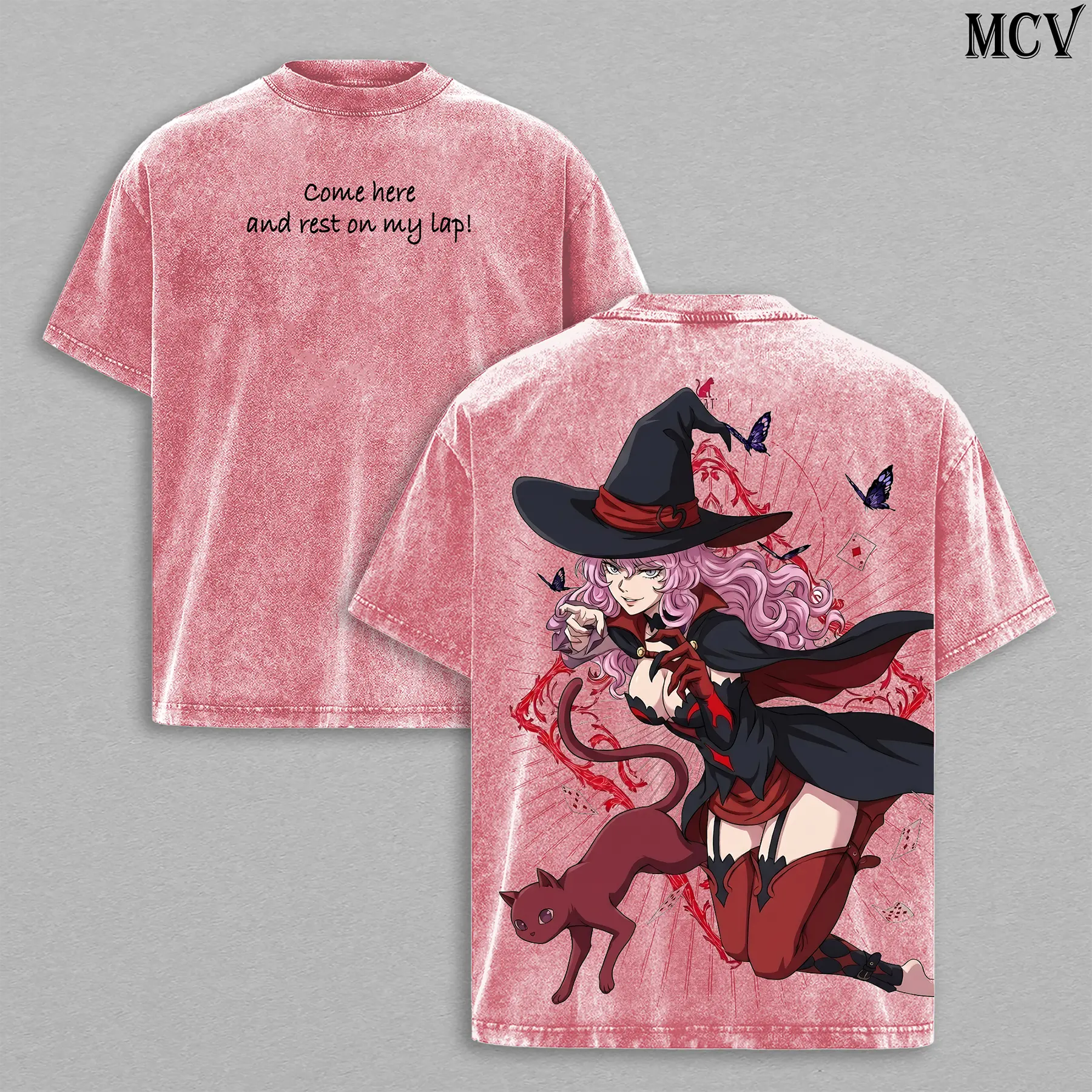 Vanessa Enoteca Black Clover Tee – Vanessa Vintage Washed T-Shirt | Black Bulls Witch | Thread Magic Anime Manga Graphic Tee | Heavy Cotton Unisex Oversized Streetwear Top