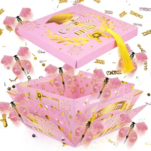 Graduation Gift Boxes 2026, Surprise Gift Box Explosion with 8 Pcs Flying Butterfly Photo DIY, Graduation Box 2026 Exploding Gift Box for High School College Graduate Party Decoration (Pink & Glod )