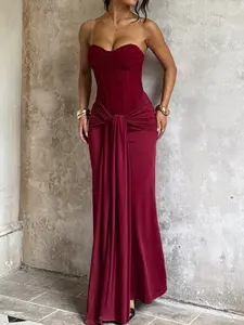 Elegant Strapless Corset Bodycon Long Formal Dress, with Ruched Detail, Perfect for Evening Prom Party