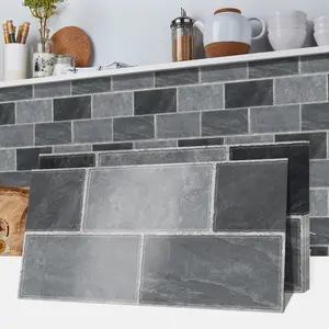Imitation Slate Pattern Ceramic Tile, Waterproof & Durable PVC Material, Detachable Kitchen Decoration, Size 5.91*11.81 Inch