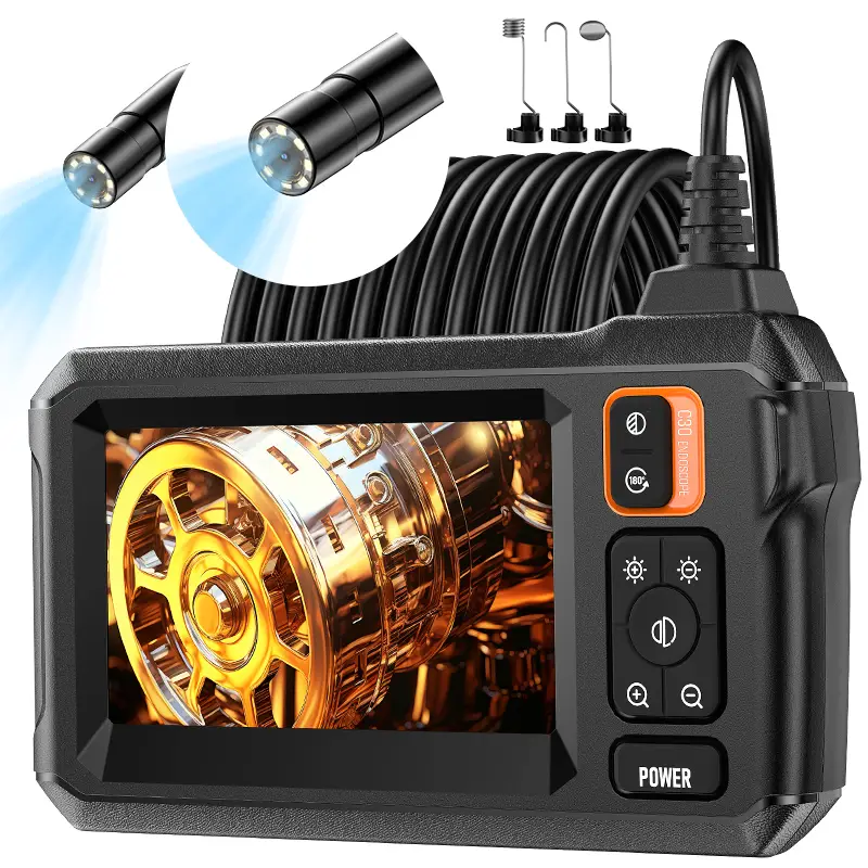 Industrial Endoscope Borescope Camera with Light, 4.3 Inch Screen HD Digital Snake Camera, IP67 Waterproof Sewer Inspection Camera with 8 LED Lights,