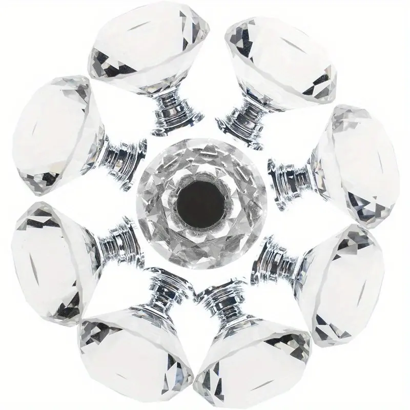 16pcs Elegant Crystal Glass Cabinet Knobs - 30mm Diamond Shaped Pull Handles for Drawers and Cabinets for Wardrobes, Drawers & Furniture Accessories