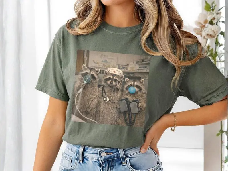 Funny ER Nurse Raccoon Comfort Colors Shirt - Emergency Room Department Team Graphic Tee, Sarcastic Trash Panda Medical Stethoscope Heavyweight Oversized Apparel