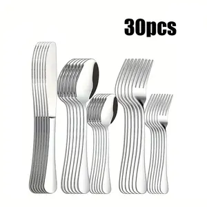 30-Piece Stainless Steel Silverware Set, Mirror Polished Cutlery, Dinner Sets, Tableware Set, Dinnerware Service Set, Includes Knife Fork Spoon Teaspoon Dessert Spoons