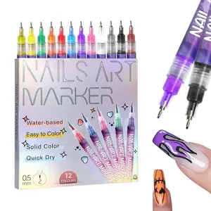 1 Set 12-Color Acrylic Paint Pen, Quick-Drying Nail Doodle & 3D Dot Embroidery, Mma Nail-On Nails, DIY Nail Art Design Manicure Tool for Home & Salon Use Nail Art Tools