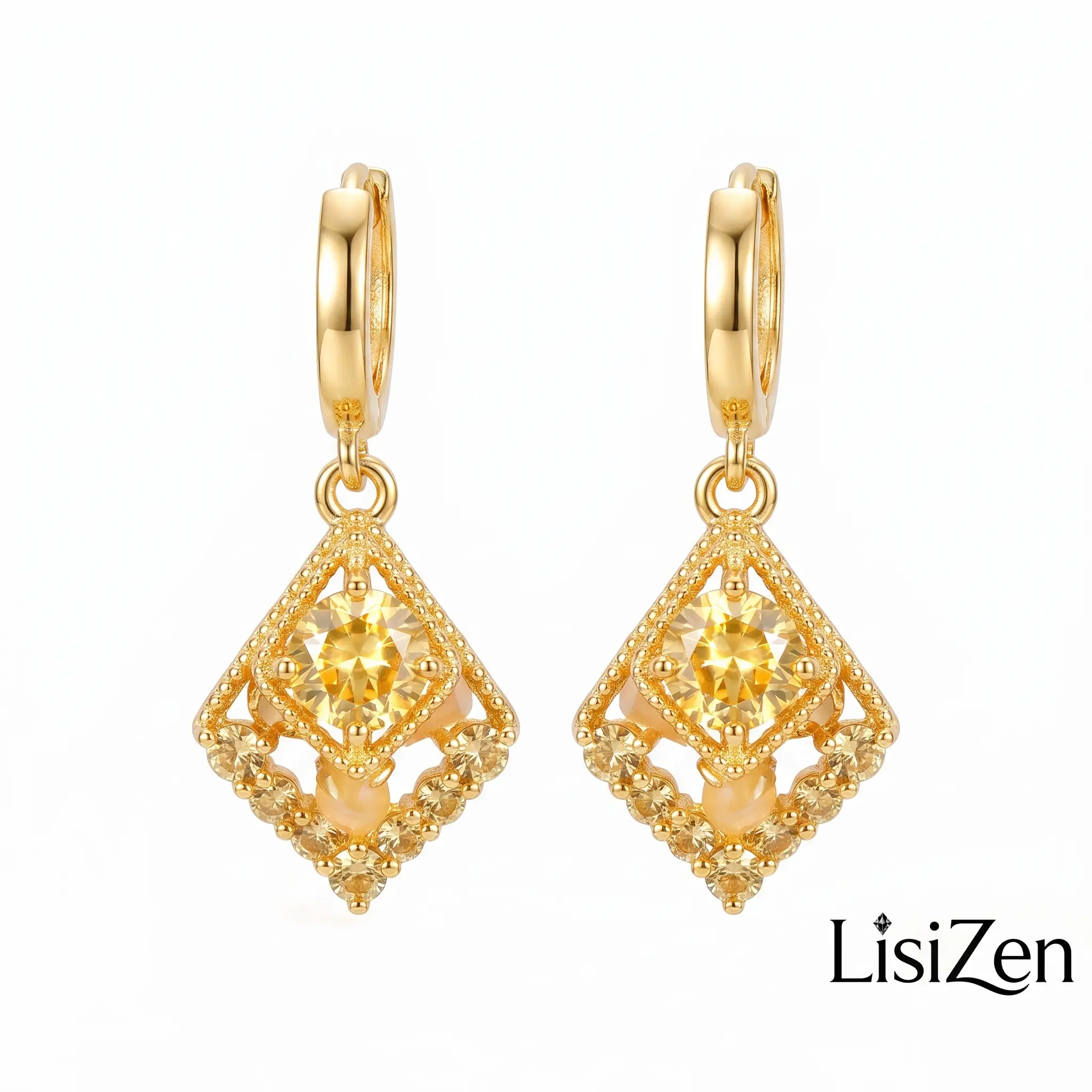 Vintage Gold-Plated Stud Earrings for Women, Diamond-Shaped Zircon with S925 Silver Post, Elegant Jewelry for Special Events and Everyday Wear, Adds A Touch Of Elegance For Special Events Or Everyday Wear, Gold Plating Ensures Durability And A Premium Fin