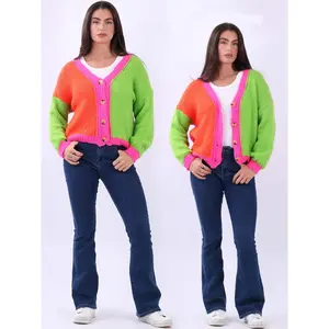 Chunky Knit Multi Color Crop Wooly Cardigan