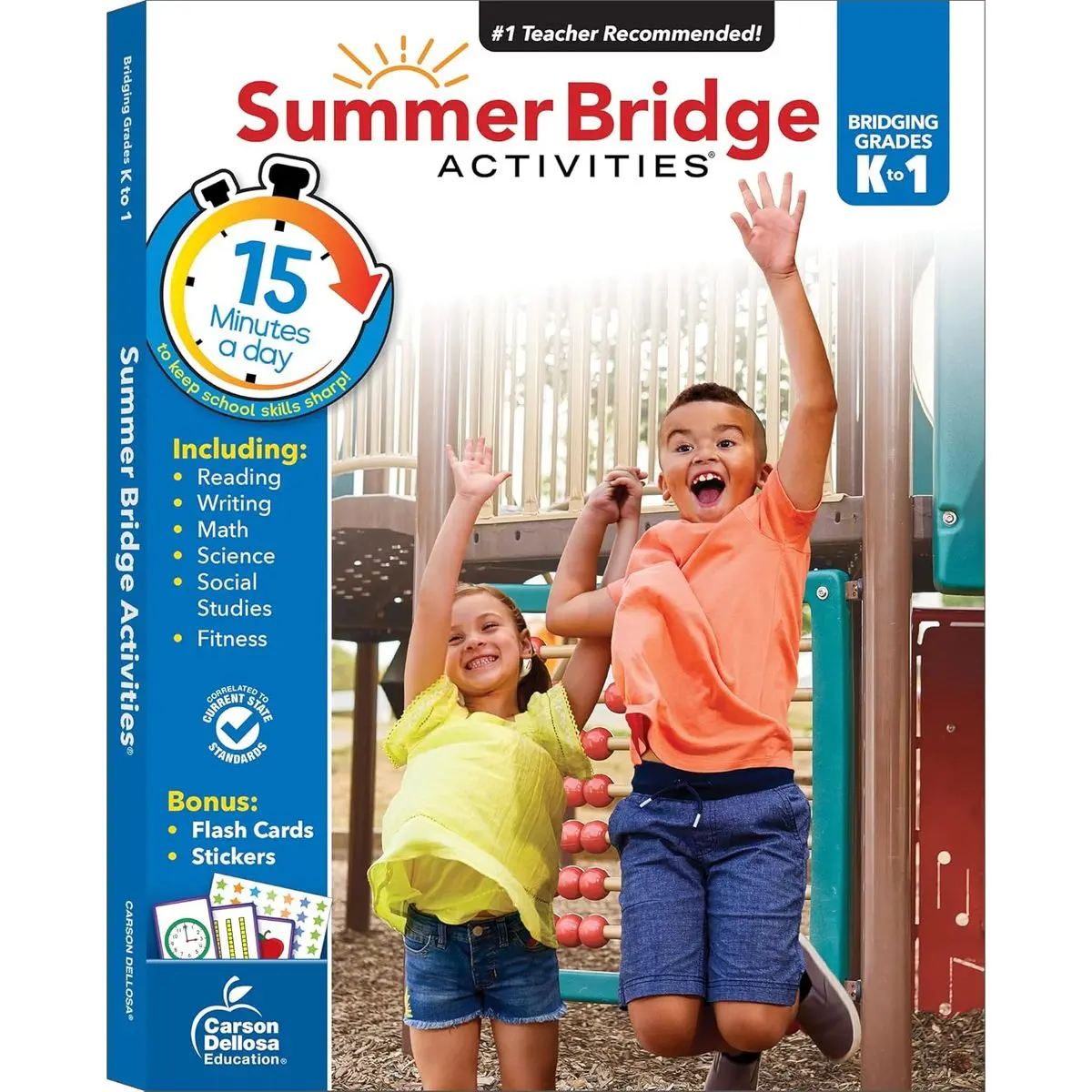 Summer Bridge Activities Kindergarten to 1st Grade Workbooks, K-1 Activity Book With Math, Reading Comprehension, Science, Fitness, Social Studies, Writing Practice, and Flash Cards Paperback – January 25, 2015