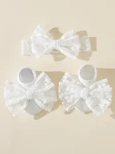 Lace Embroidery Sweet Cute Baby Big Head Bow Socks + Bow Hairband Set, Perfect for Full Moon, Festivals, First Birthday Gift