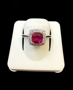 Ali Jewelers Unisex Hazard-Free Silver Costume Engagement Ring, Red Stone Fashion Accessory for Unisex Wear