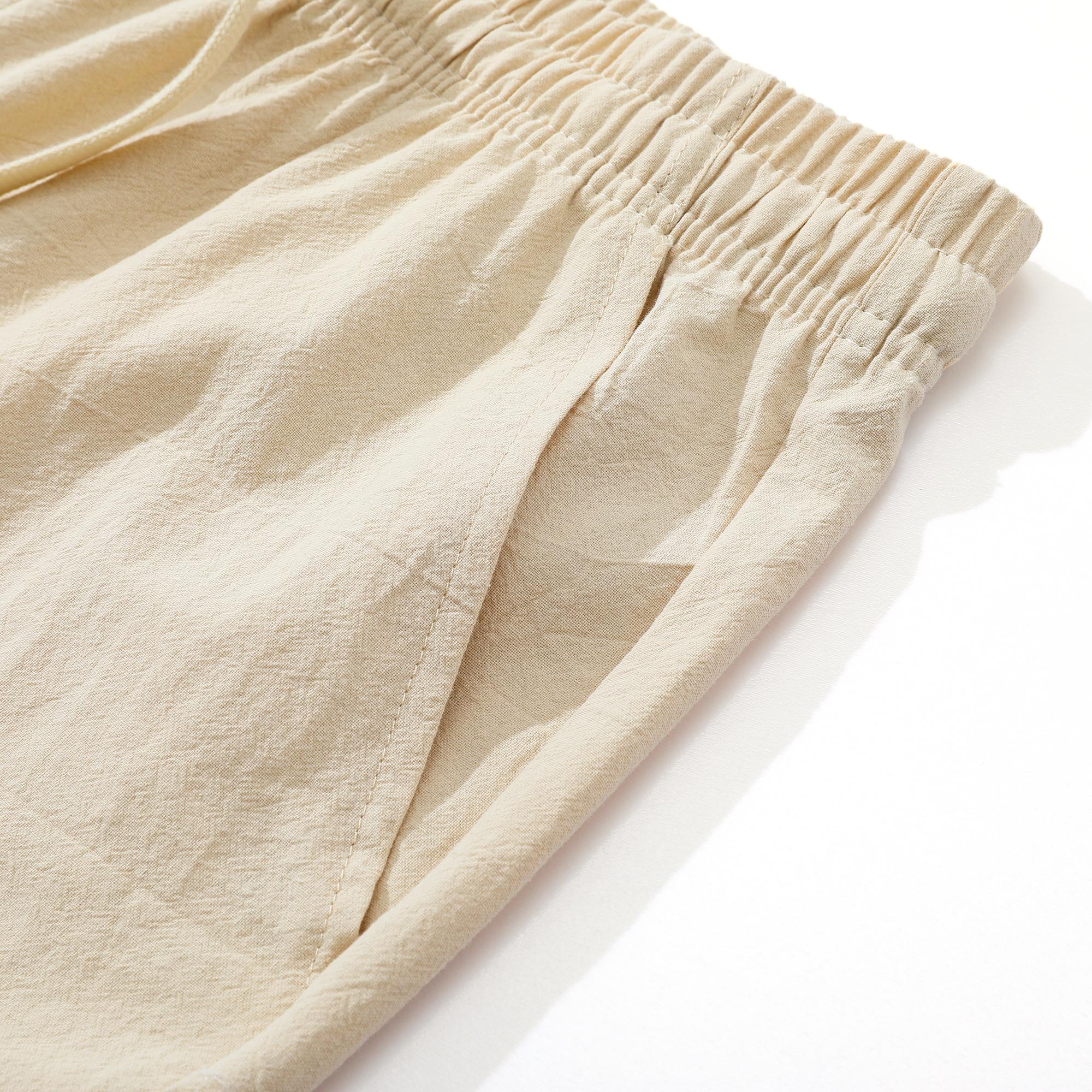 3-Pack Men’s Linen-Cotton Cropped Pants, Loose Fit, Elastic Waist, Drawstring, Breathable Summer 3/4 Shorts