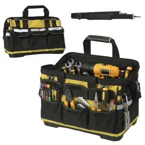 Heavy Duty Tool Bag, 15 Inch Portable Oxford Tool Organiser, 14-Pocket Large Capacity Toolbox Organizer, 8 Interior 6 Exterior Pockets Big Zipper Carrying Tool Storage bag with Soft Handle for Home DIY and Gardening, Father Day Gifts for Him Dad Men