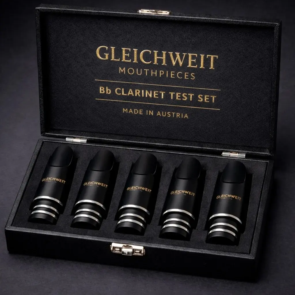 Gleichweit Bb Clarinet Mouthpiece Test Box – Closed Tip Opening, 5 Premium Synthetic Mouthpieces, 1.01–1.20 mm, Ideal for Classical and Orchestral Players