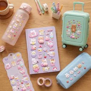 Cute 3D Bubble Animal Stickers, Raised Decals, Kawaii Cat Rabbit Bear Sweet Style, Handbook Phone Case Water Bottle Decorative Stickers