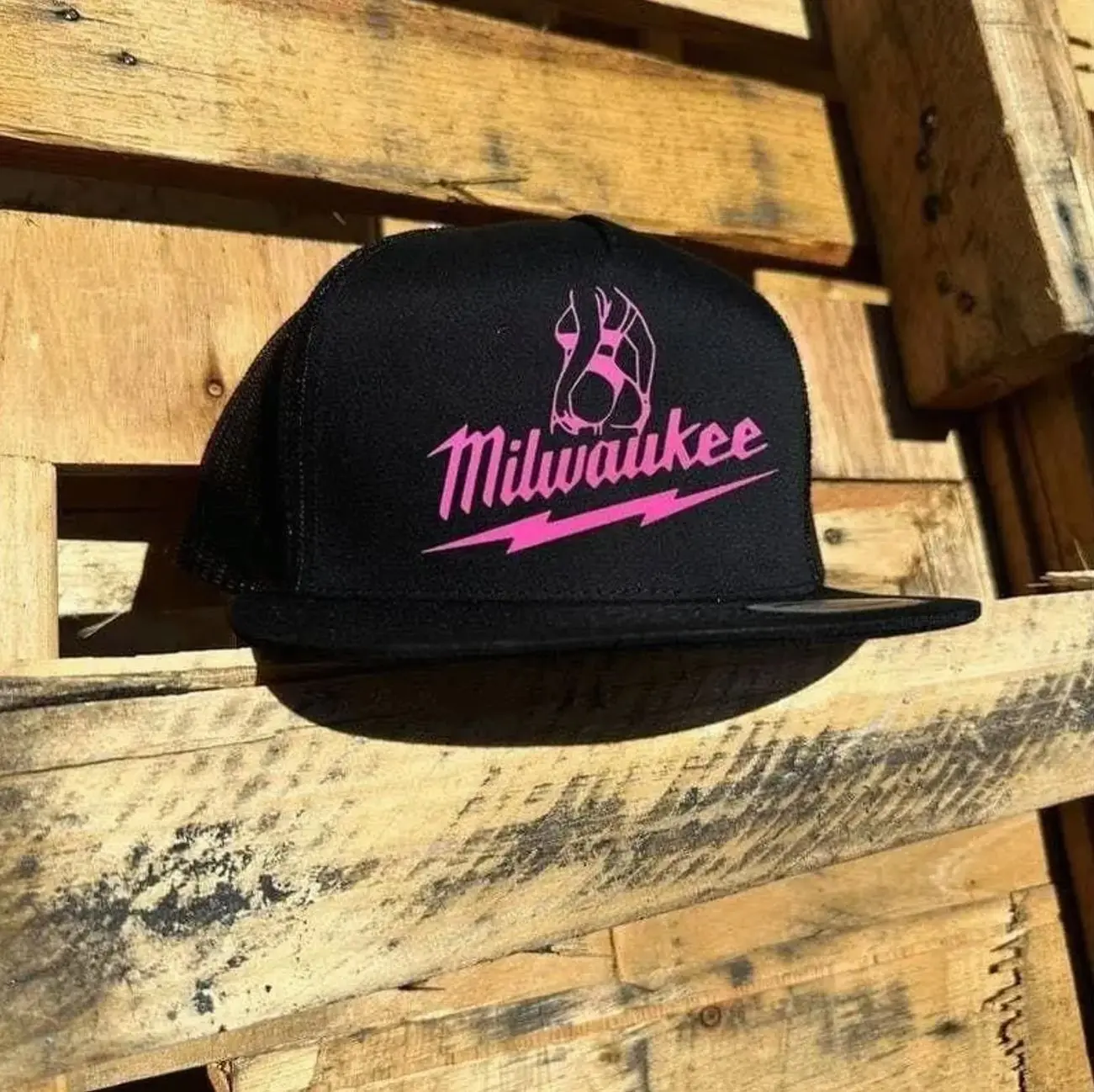 Milwaukee Girl Pink Printed Snapback Hat, Trendy Trucker Hat, Adjustable Fit, Casual Outdoor Accessory, For Him and Adjustable Fit for Men and Women