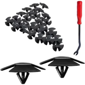 Hood Insulation Retainers, 30pcs Bumper Cover Retainer Clips With One Fastener Remover, Heat and Sound Insulation Nylon Clip For Auto Hood, Replacement For OEM 4878883AA and More (Red)