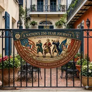 America 250th Birthday Semicircle Banner 1776-2026 Patriotic Half Circle USA Map Flag Fence Banner