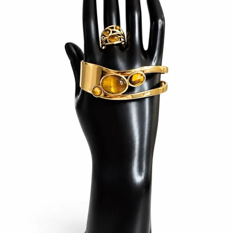 Golden Tiger Eye Goddess 2-Piece Bracelet and Ring Set