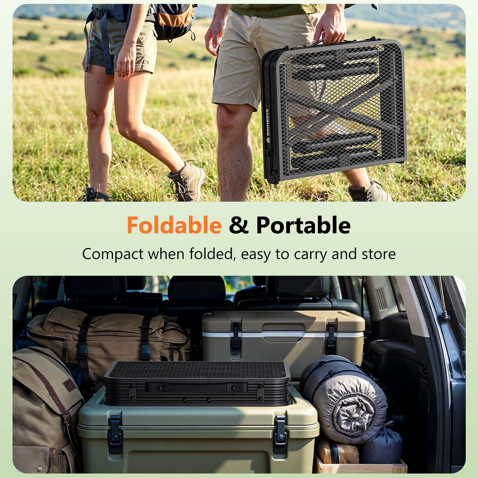 Summer Camping Must-Have | 3-Height Adjustable Folding Grill Table | Portable & Heat-Resistant Metal Table with Storage Bag