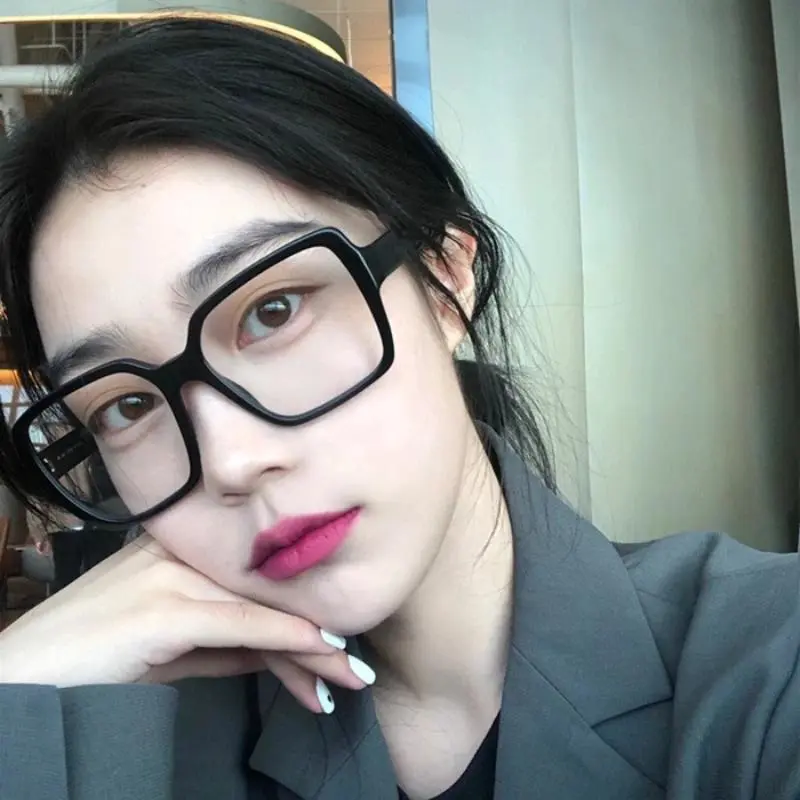 Female Optical Spectacle Eyeglass New Plain Face Square Thick Frame Flat Glasses Korean Version Male Black Anti-blue Eyeglasses