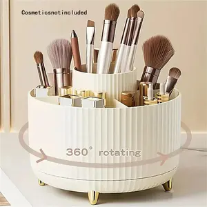 360° Rotating Makeup Organizer, Beauty Organizer, 1pc Plastic Cosmetic Storage with 5 Compartments, Multi-Functional Holder for Brushes, Makeup Organizer Box