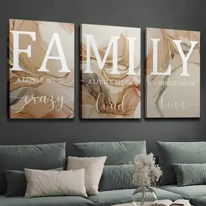 2Dflat, Not3D, 2D flat with frame 2D flat effect, 3-piece home quote wall art set, decorative art modern classic style poster, solid color pattern with gold marble texture, letter-themed canvas print, suitable for home office, living room, bedroom
