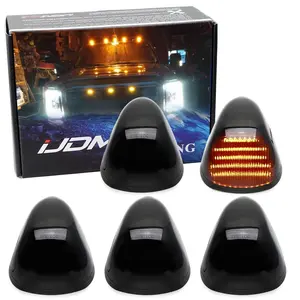 iJDMTOY Black-Out Smoked Lens Amber Yellow Full LED Cab Roof Marker Lamps Replacement For Ford 1999-2016 F250 F350 F450, Also Universal Fit For Other Trucks