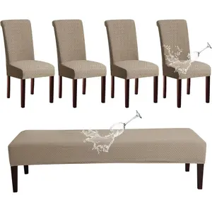 Waterproof Dining Room Chair Cover Set Chair Slipcover Washable Parsons Chair Slipcover Removable Seat Protector for Dining Room Hotel Restaurant - 4 PCS Chair Cover+1 PC Bench Cover