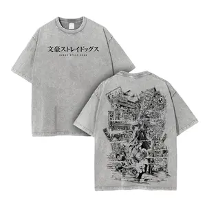 Edogawa Ranpo Bungou Stray Dogs Shirt Double Printed Washed Vintage Oversized Tee Heavyweight Cotton Top Womenswear
