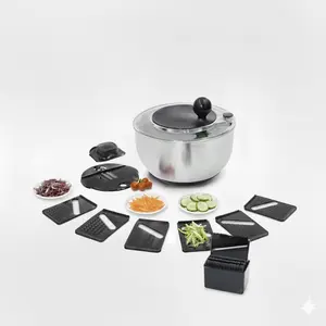 Jikoni Yetu Stainless Steel Salad Spinner Large 5.28Qt - Lettuce Spinner With Strainer - Salad Spinners Best Rated For Home Kitchen Washing - - Includes Vegetable Slicer.