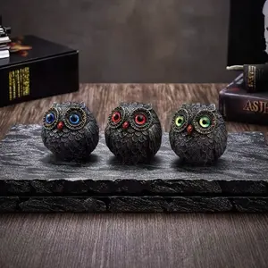 3-Piece Owl Resin Craft Set, Home Garden Decor Ornament, Animal Shape Desktop Sculpture Collection, Creative Art Pieces