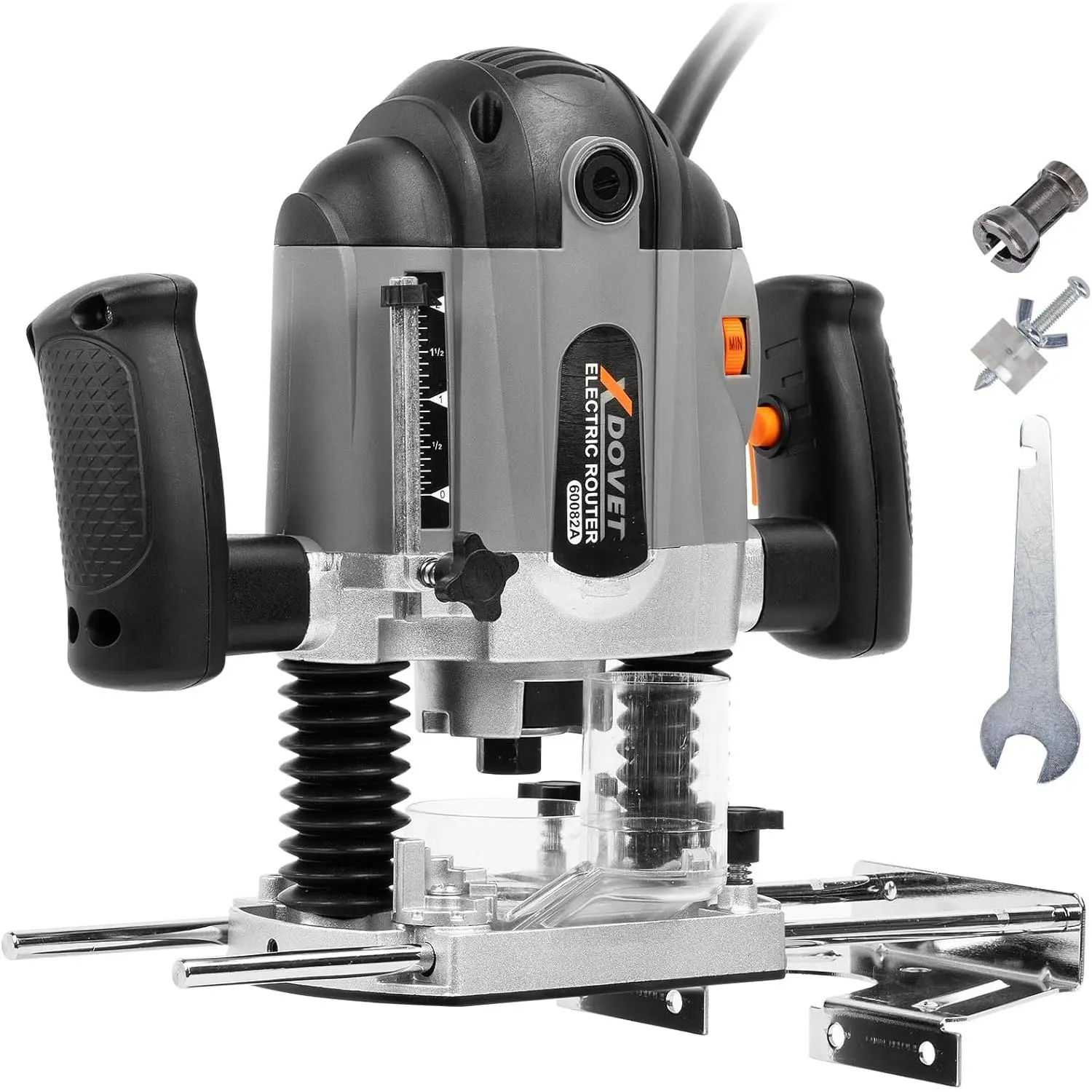 16000-30000 RPM Electronic Plunge Woodworking Router, 6 Variable Speeds Wood Router Tool, 1.7 HP 10-Amp Plunge Woodworking Router Kit with Parallel Guide and Vacuum Adaptor, 1200W