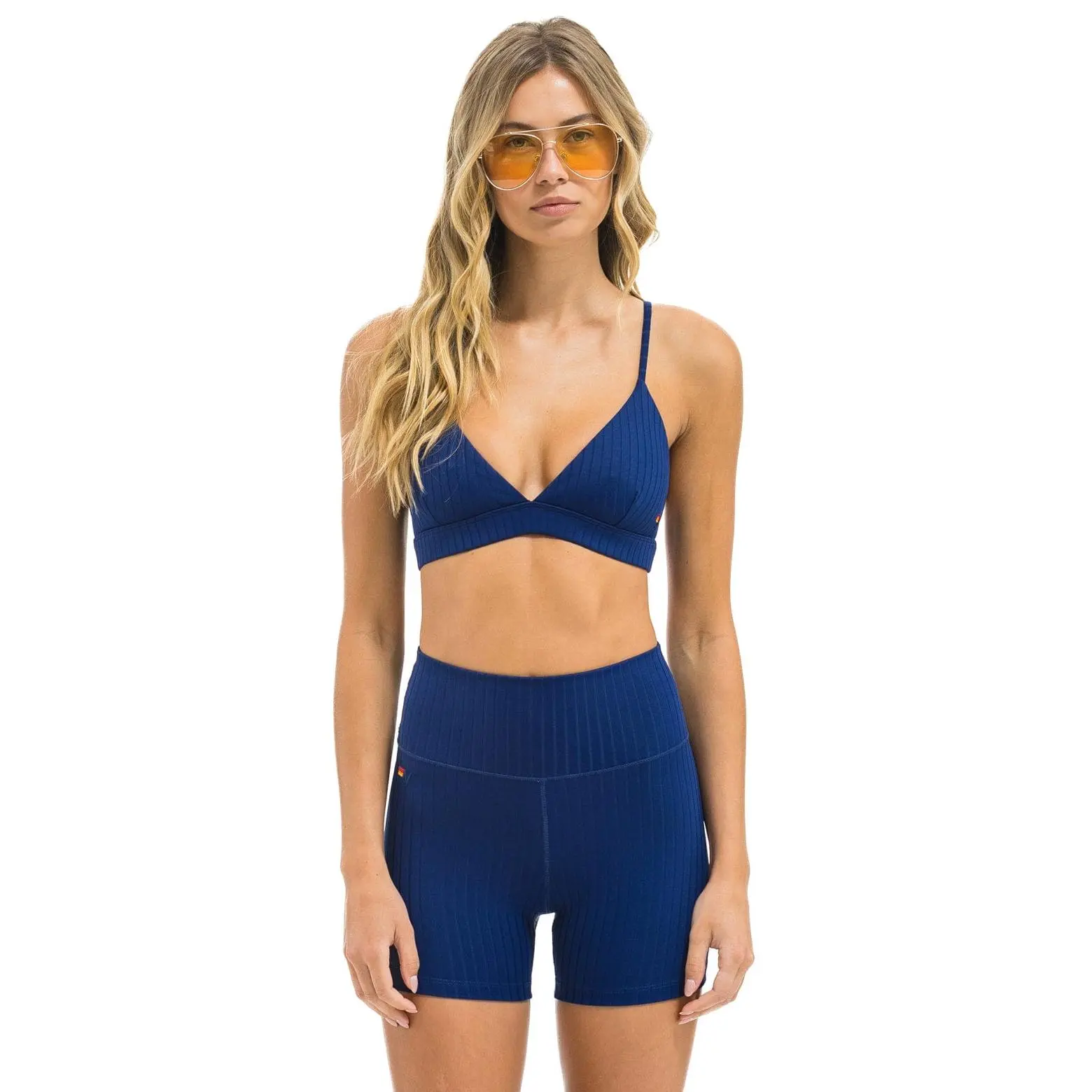 WIDE RIB TRIANGLE ADJUSTABLE SPORTS BRA - NAVY