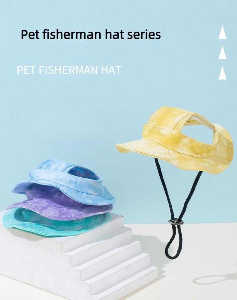 2-Pack Dog & Cat Bucket Hats in Solid Blue & Grid, Comfortable Sun Protection with Adjustable Strap & Ear Holes for Walks, One Size, Anti-Strangle Design