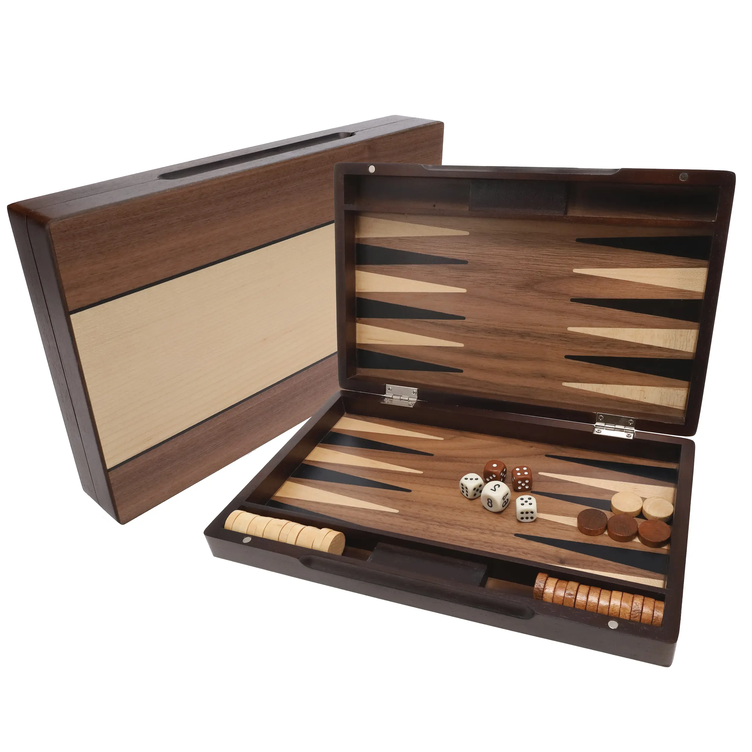 WE Games Backgammon Set with Walnut Stain Wood Case - 12 in.