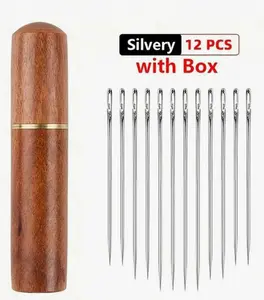 12pcs Stainless Steel Easy Thread Side Hole Sewing Needles, Hand Stitching Pins For Seniors, DIY Home Craft Supplies - White, Stitching Pins